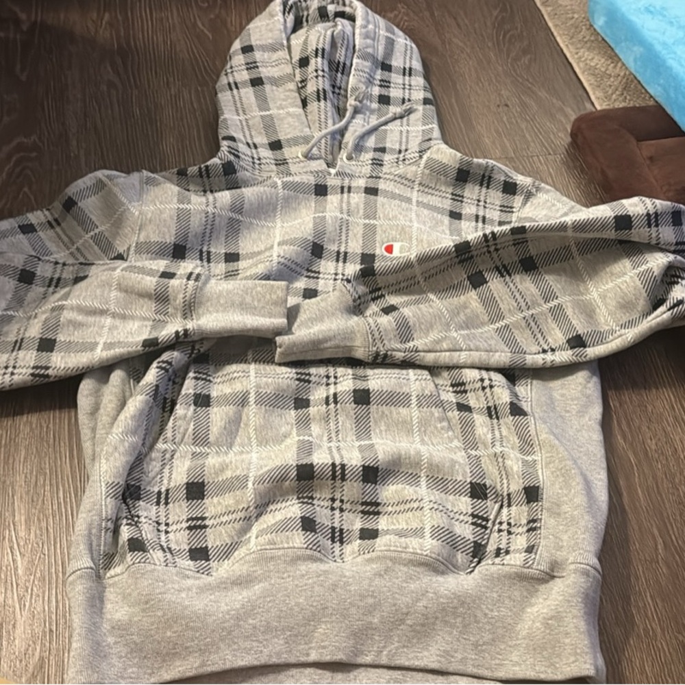 Champion Black and Gray Plaid Men's Hoodie